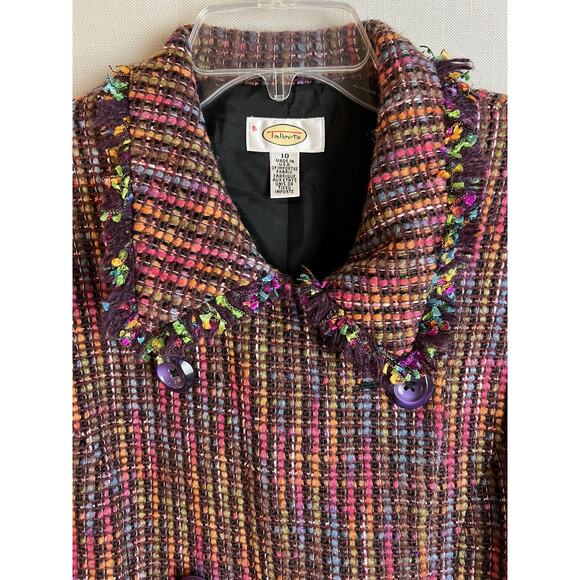 Talbot's Blazer Jacket Women's 10 Multi Colored Woven Frayed Edge Dbl Breasted - Picture 3 of 8